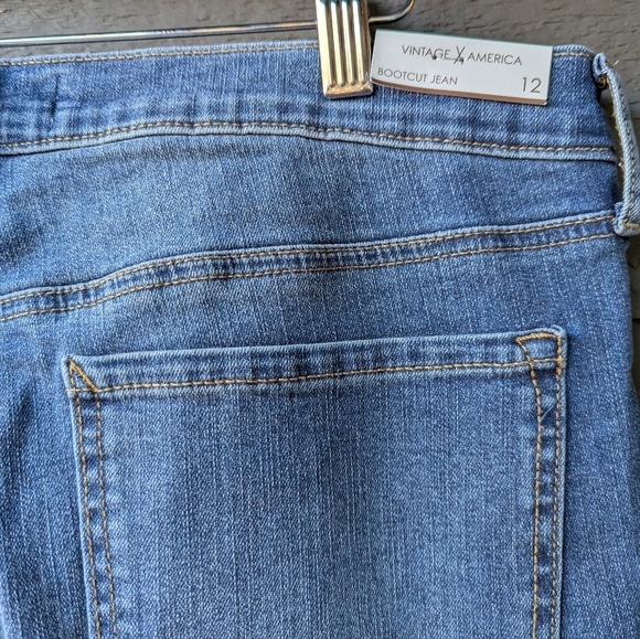 NWT Vintage America Medium Wash Stretch Denim Boot Cut Blue Jeans Size 12 - Picture 4 of 9